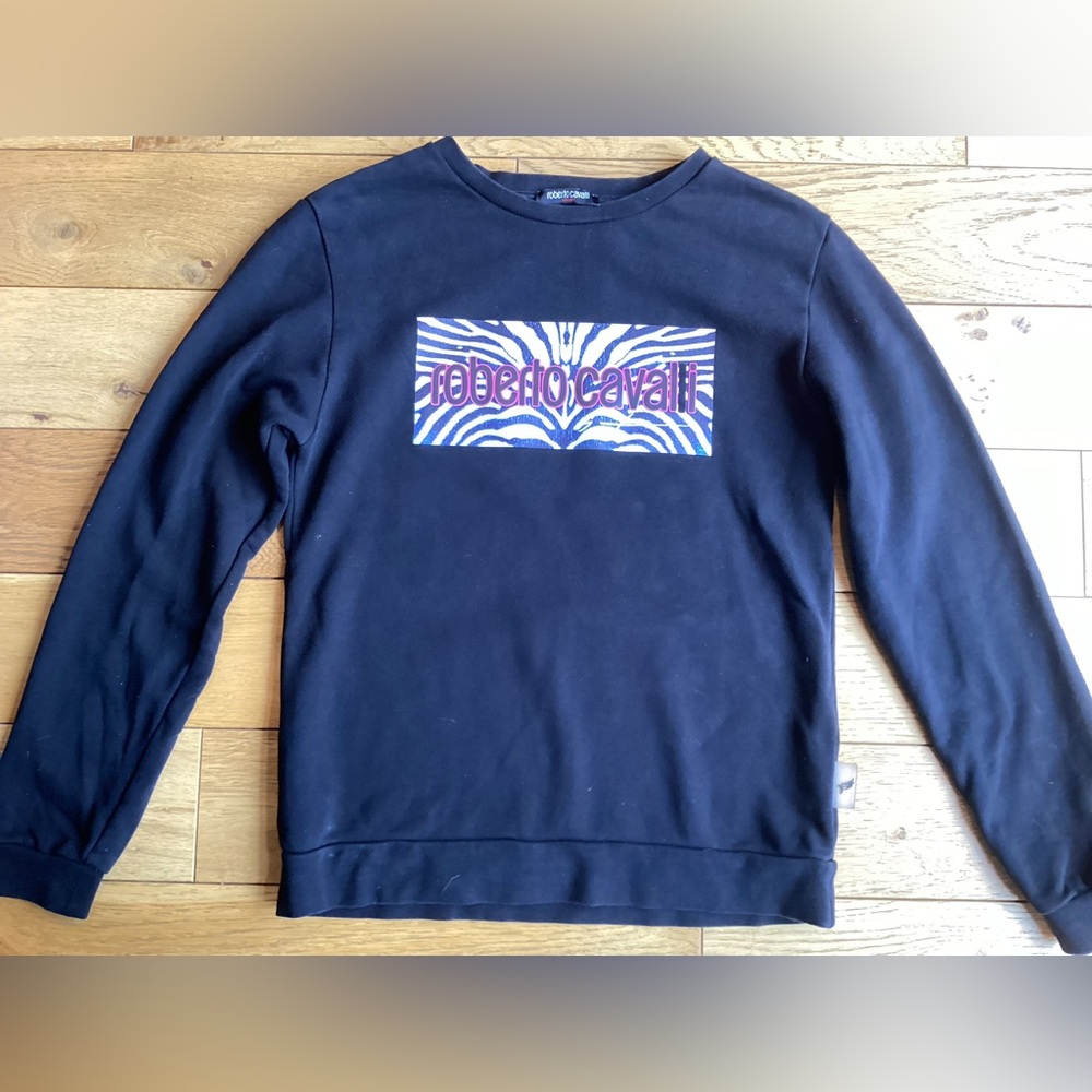 Roberto Cavalli Black and Purple Crewneck Sweatershit